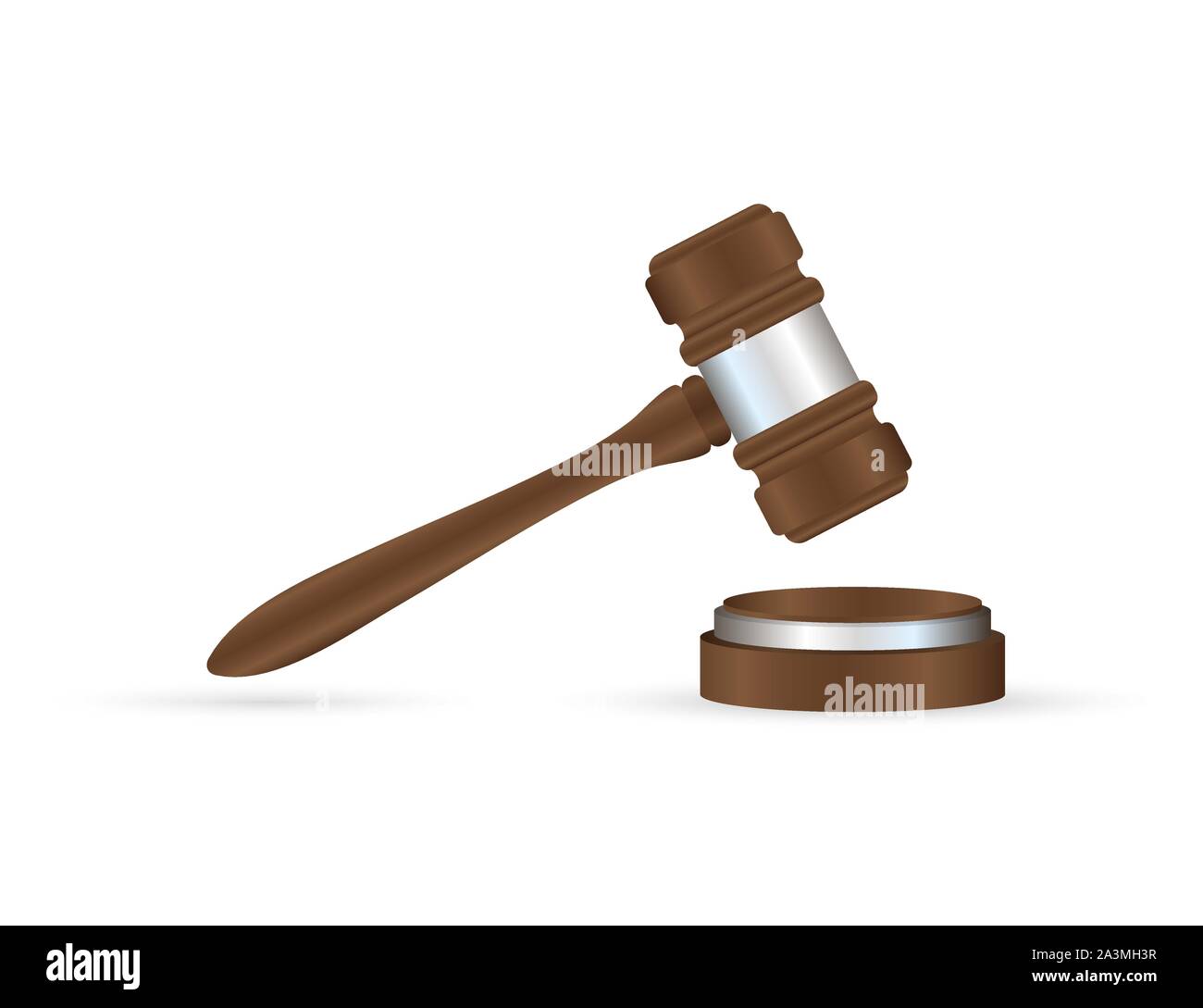 wooden judge gavel and soundboard isolated on white background. Stock Vector