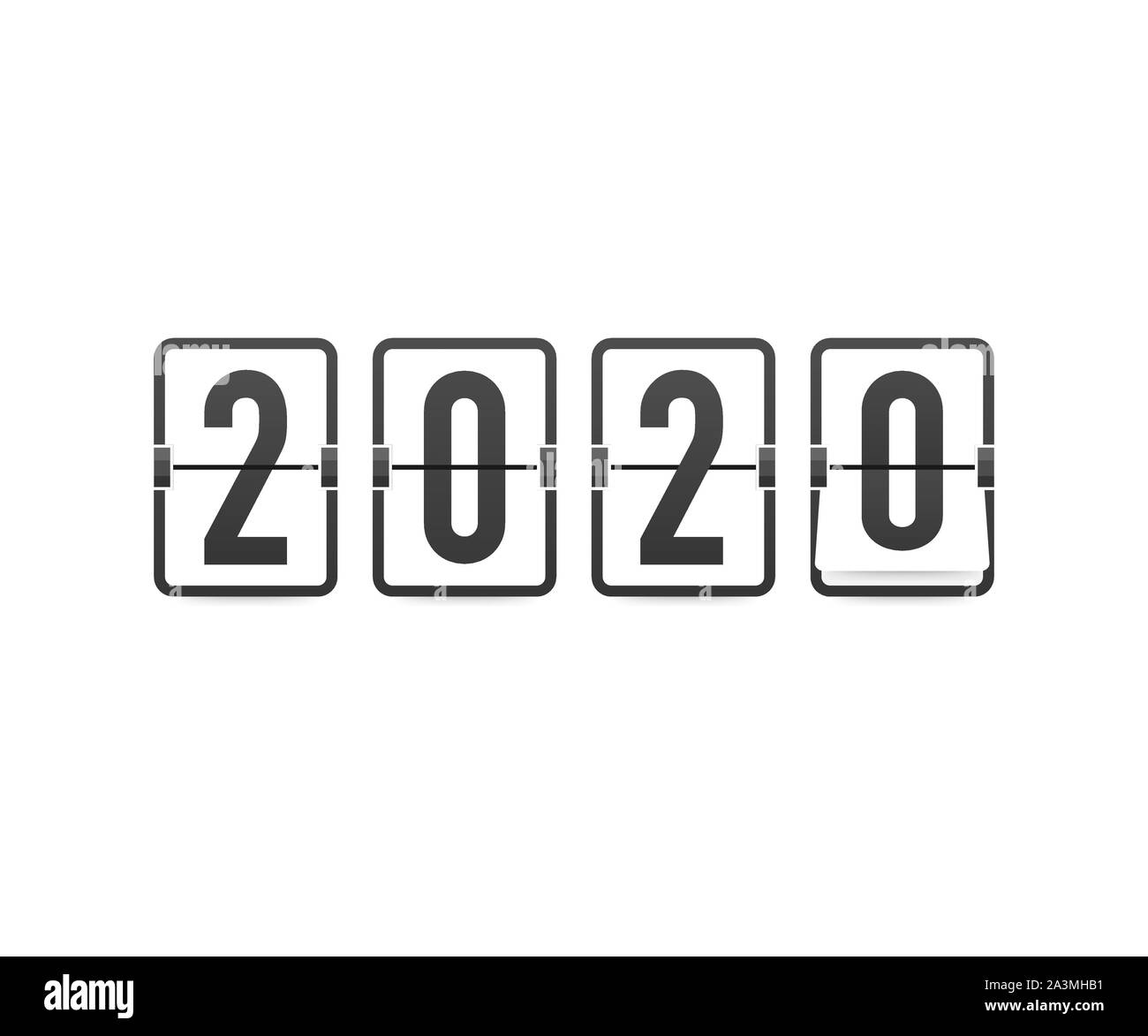 Countdown to new year 2020. Retro flip clock on black background. Template of greeting cards