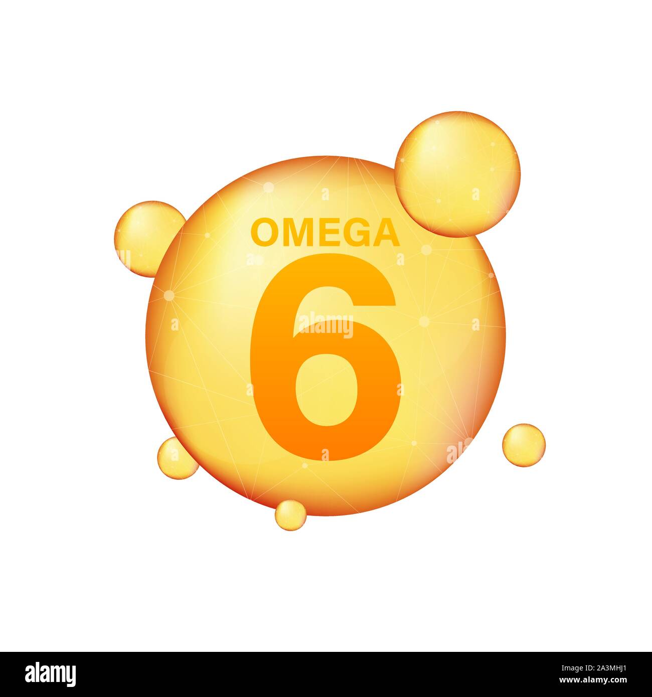 Omega 6 gold icon. Vitamin drop pill capsule. Shining golden essence