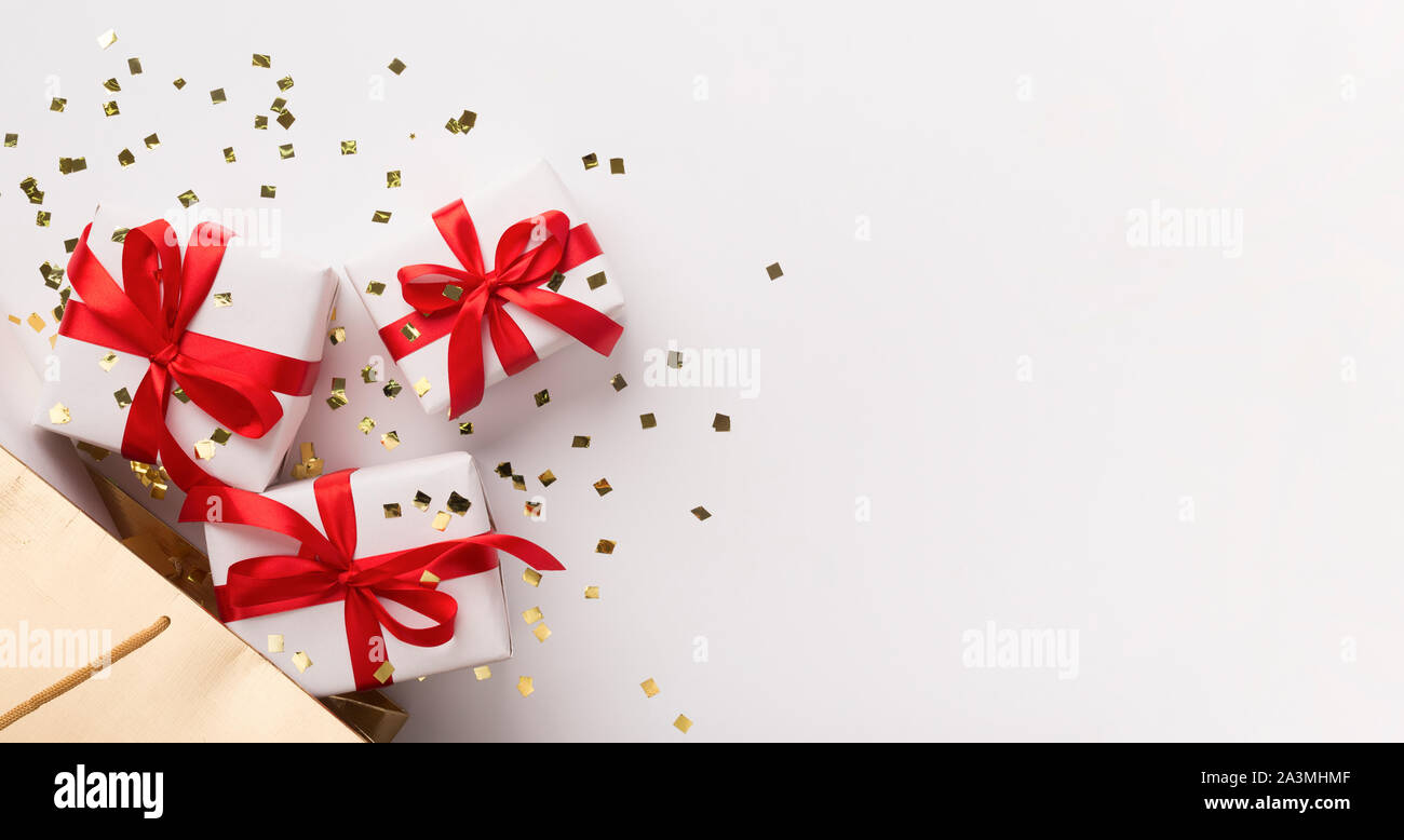 Christmas Present boxes on white background with copy space Stock Photo ...