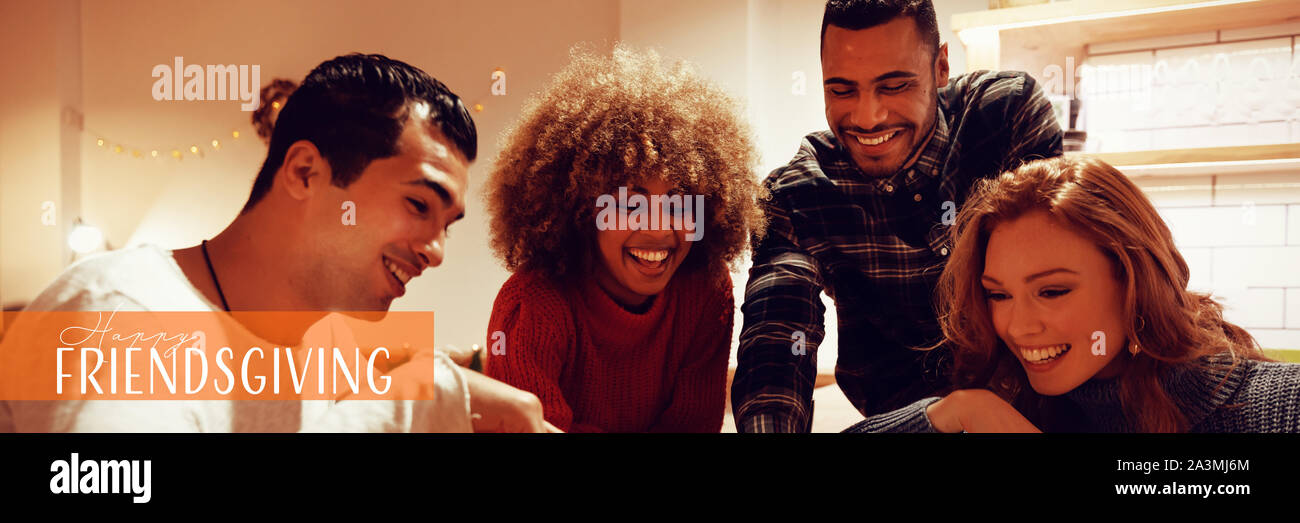 Composite image of happy friendsgiving Stock Photo