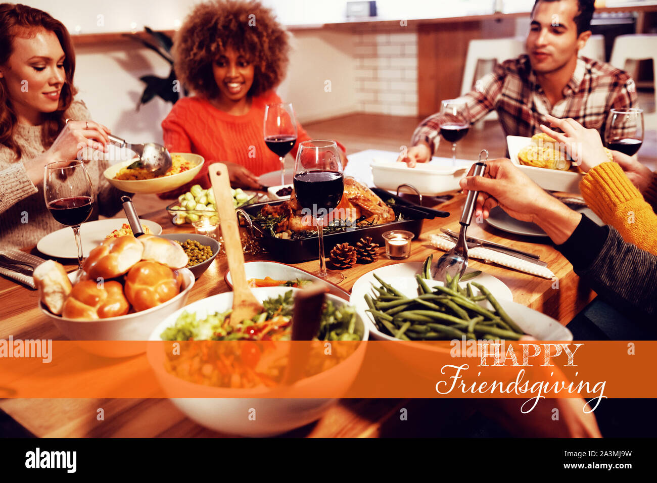 Composite image of happy friendsgiving Stock Photo