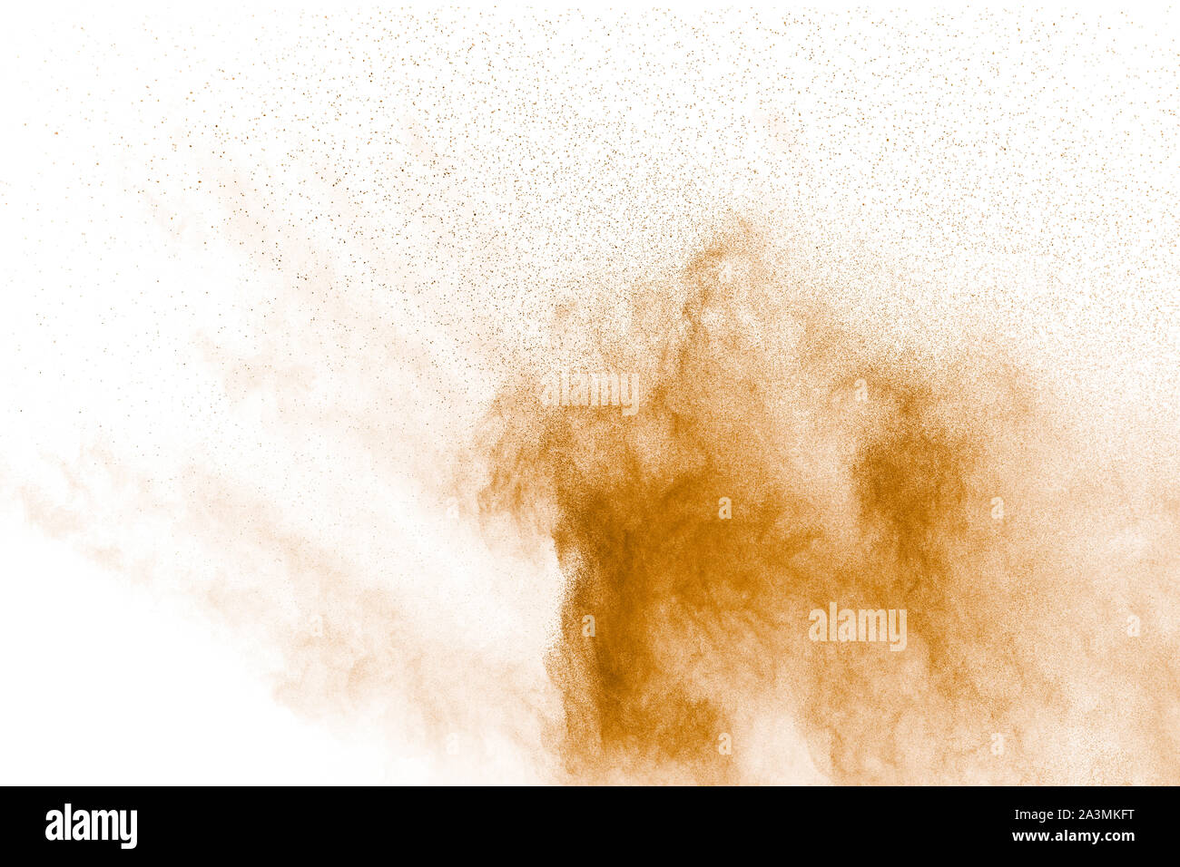 Stopping the movement of brown powder. Explosive brown powder on white ...