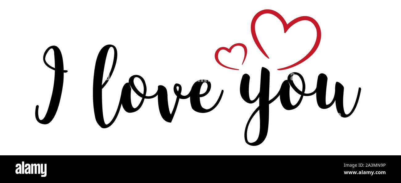 I love you handwritten with red hearts Stock Vector