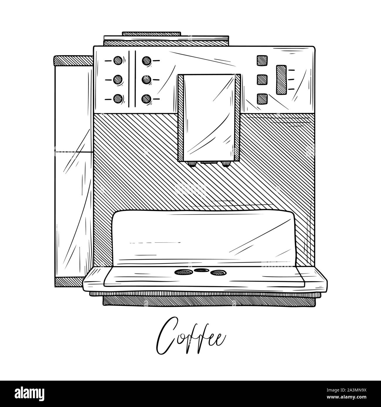 Sketch of coffee maker isolated on white background. Vector illustration in sketch style. Stock Vector