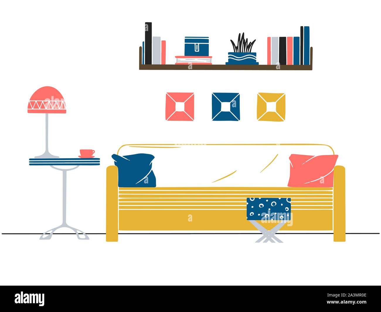 Interior in Scandinavian style. Part of the room. Hand drawn vector illustration of a sketch style. Stock Vector