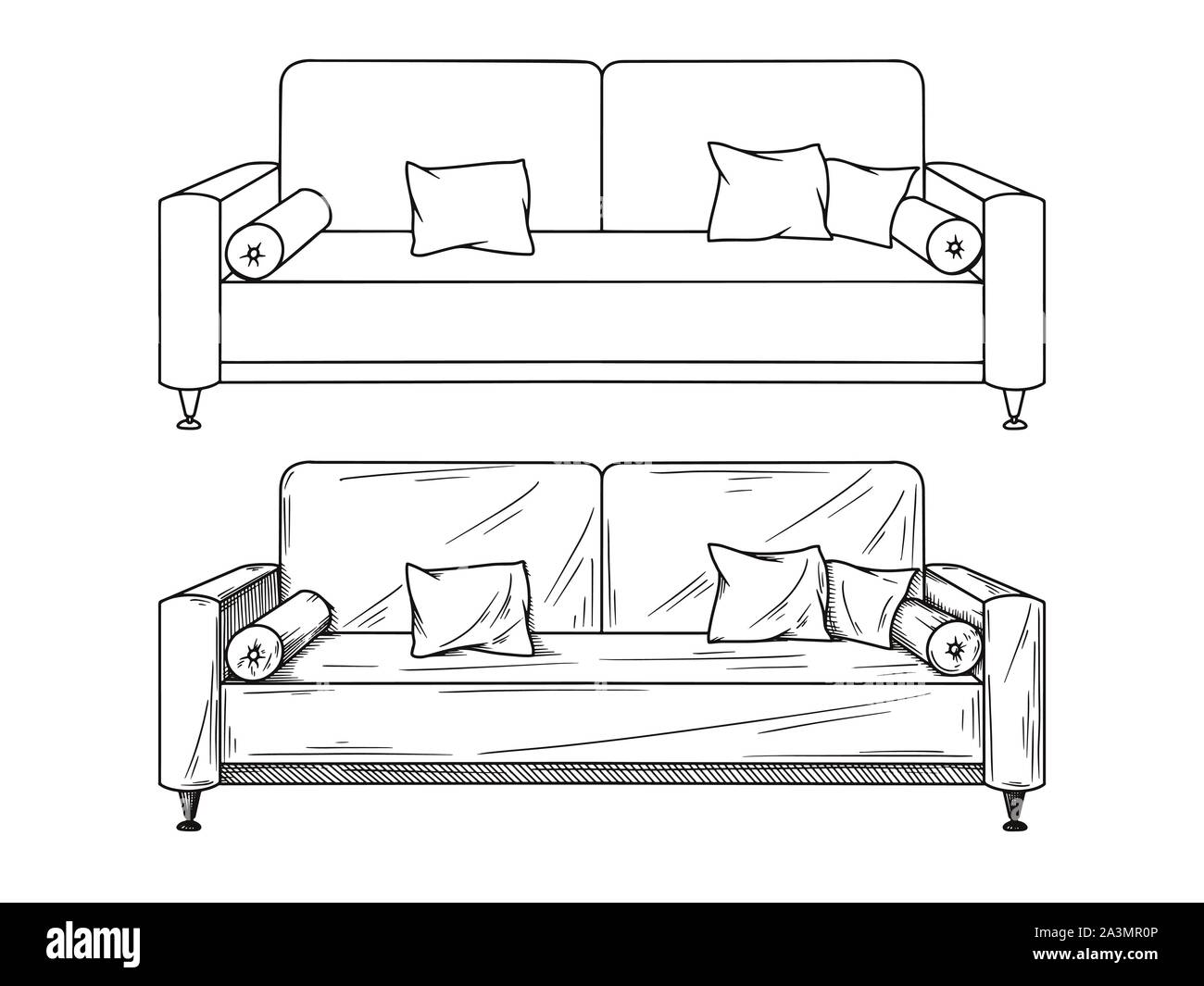 Realistic sketch of sofas isolated on white background. Vector illustration Stock Vector