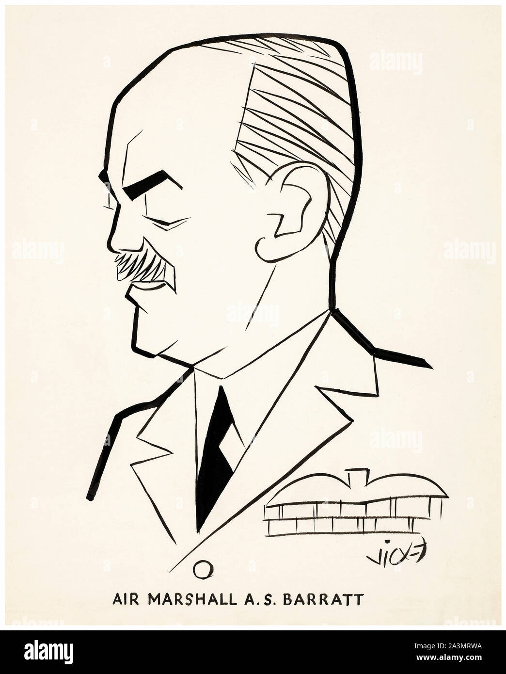 British, WW2, Artwork, Caricatures, Air Chief Marshal, Sir Arthur Sheridan Barratt, portrait drawing , 1939-1946 Stock Photo