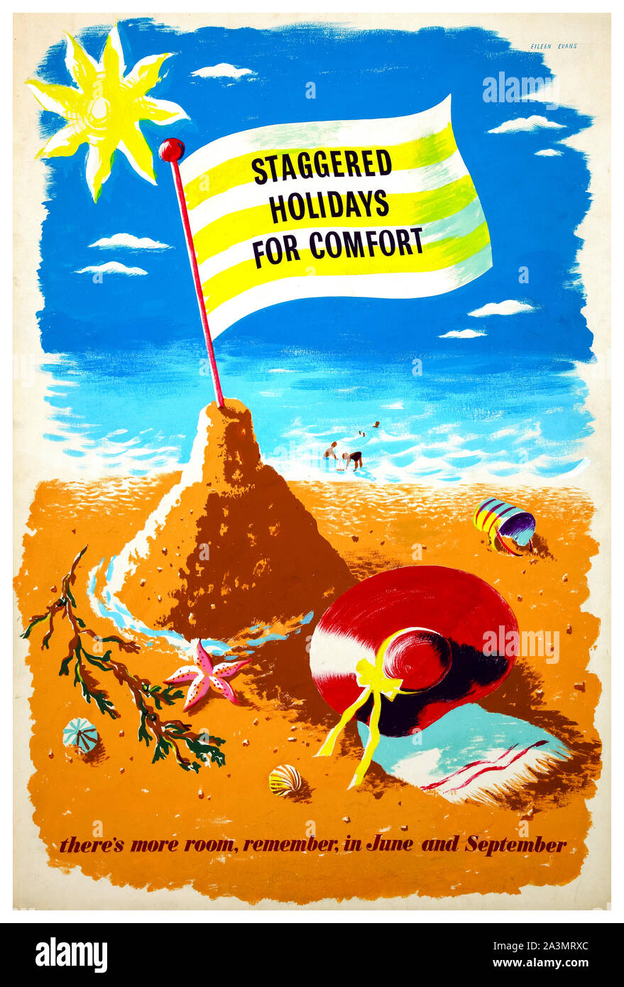 British, WW2, Staggered holidays for comfort, There's more room, remember, in June and September, poster, 1939-1946 Stock Photo