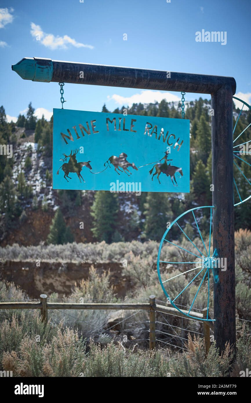 Nine Mile Canyon Ranch sign, Utah, USA Stock Photo