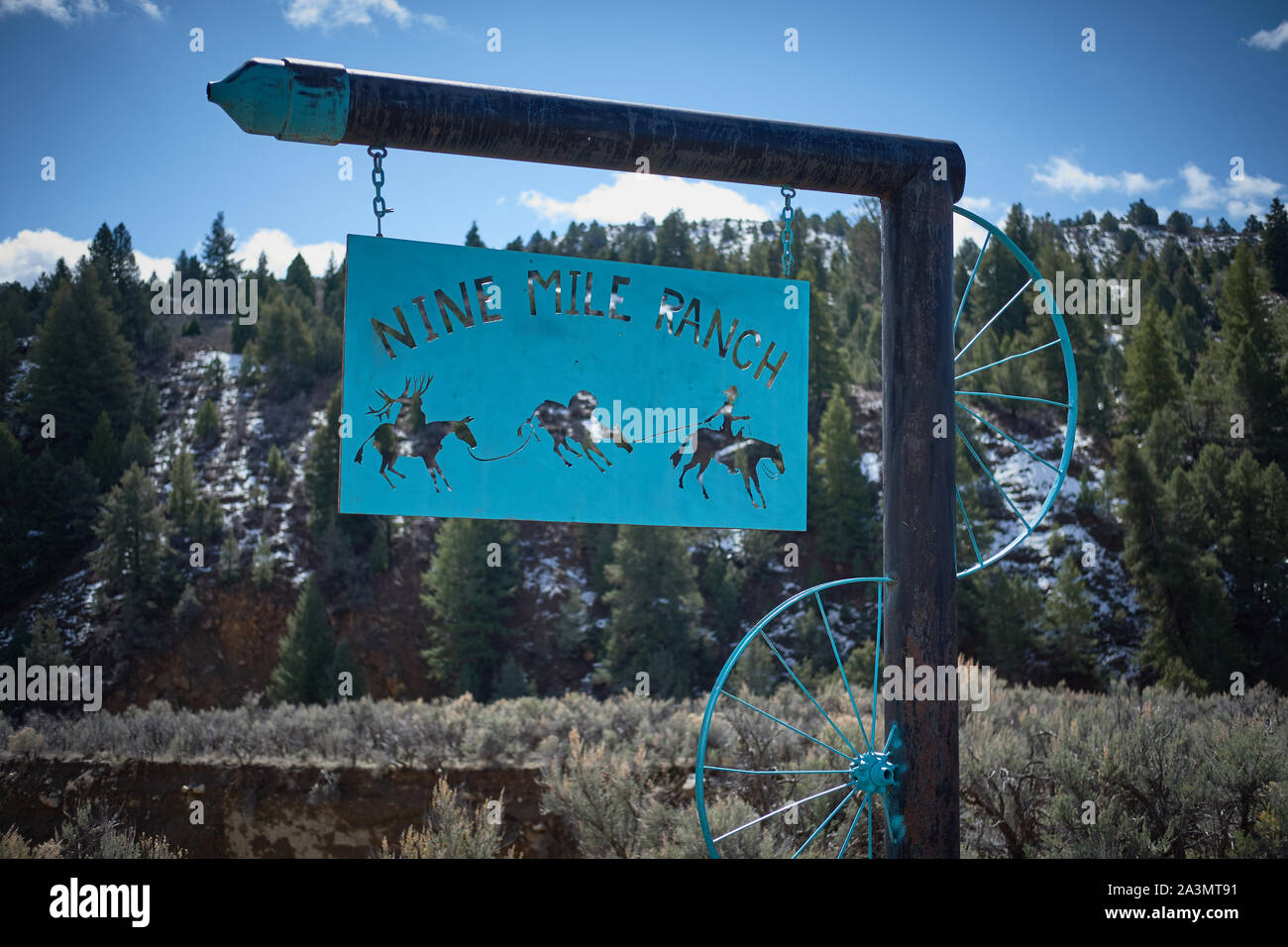 Nine Mile Canyon Ranch sign, Utah, USA Stock Photo