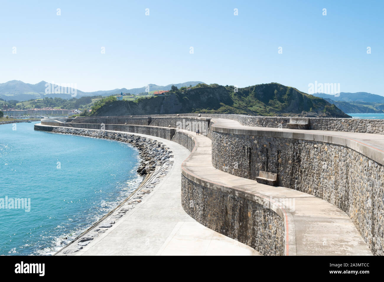 sea defence wall on the Basque Coast, Spain at Zumaia in the Basque Geopark Stock Photo