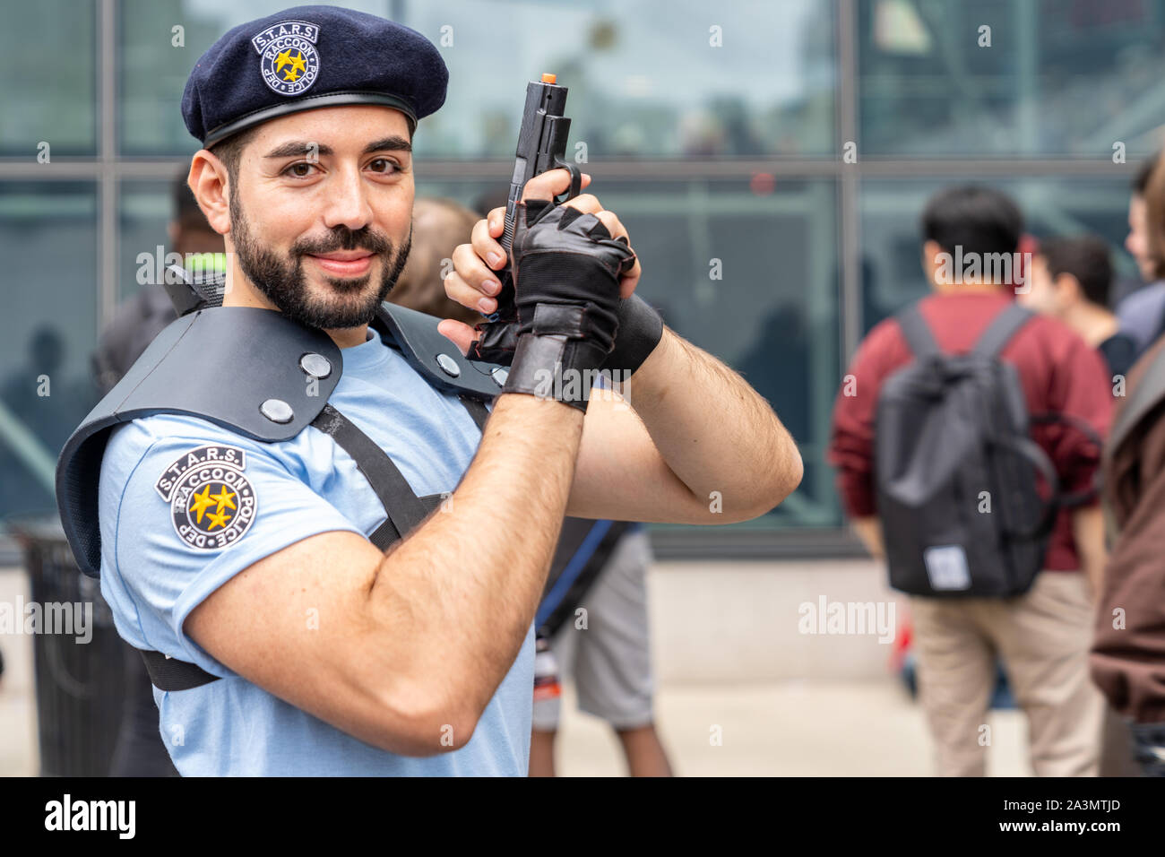 New York, New York - October 6, 2019: Cosplayer dressed as a Resident Evil Racoon City Police Officer during New York Comic Con. Stock Photo