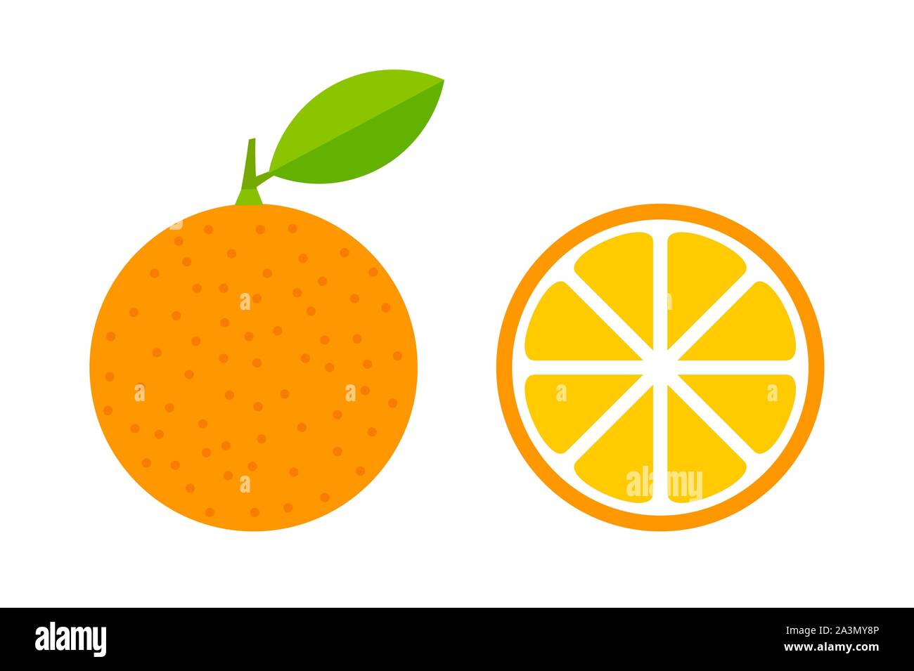 Orange fruit with leaf and slice icons. Vector illustration Stock ...