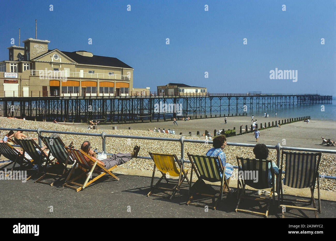 Bognor Regis seafront and pier, West Sussex, England, UK. Circa 1980's Stock Photo Alamy
