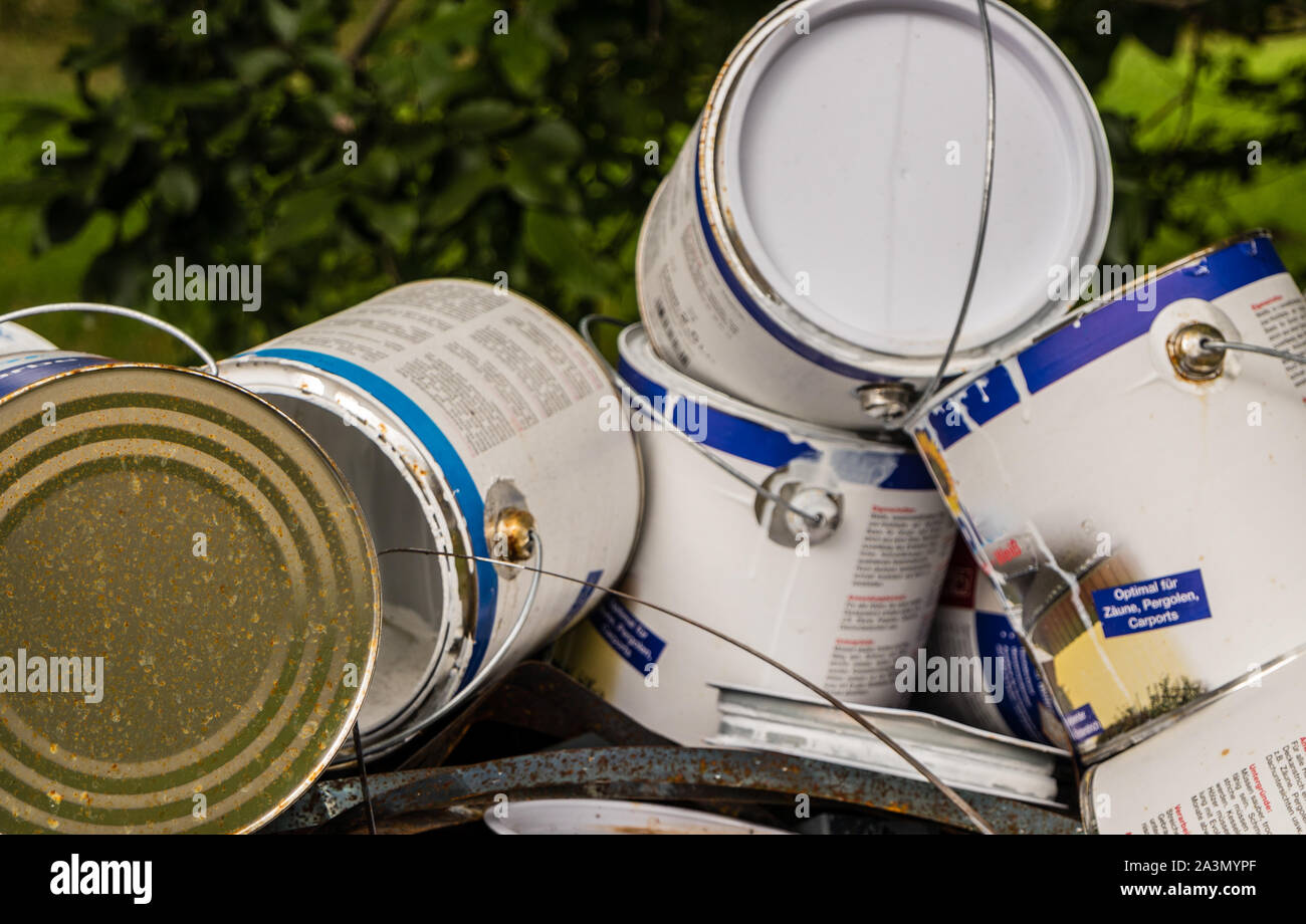 Old paint buckets Stock Photo Alamy