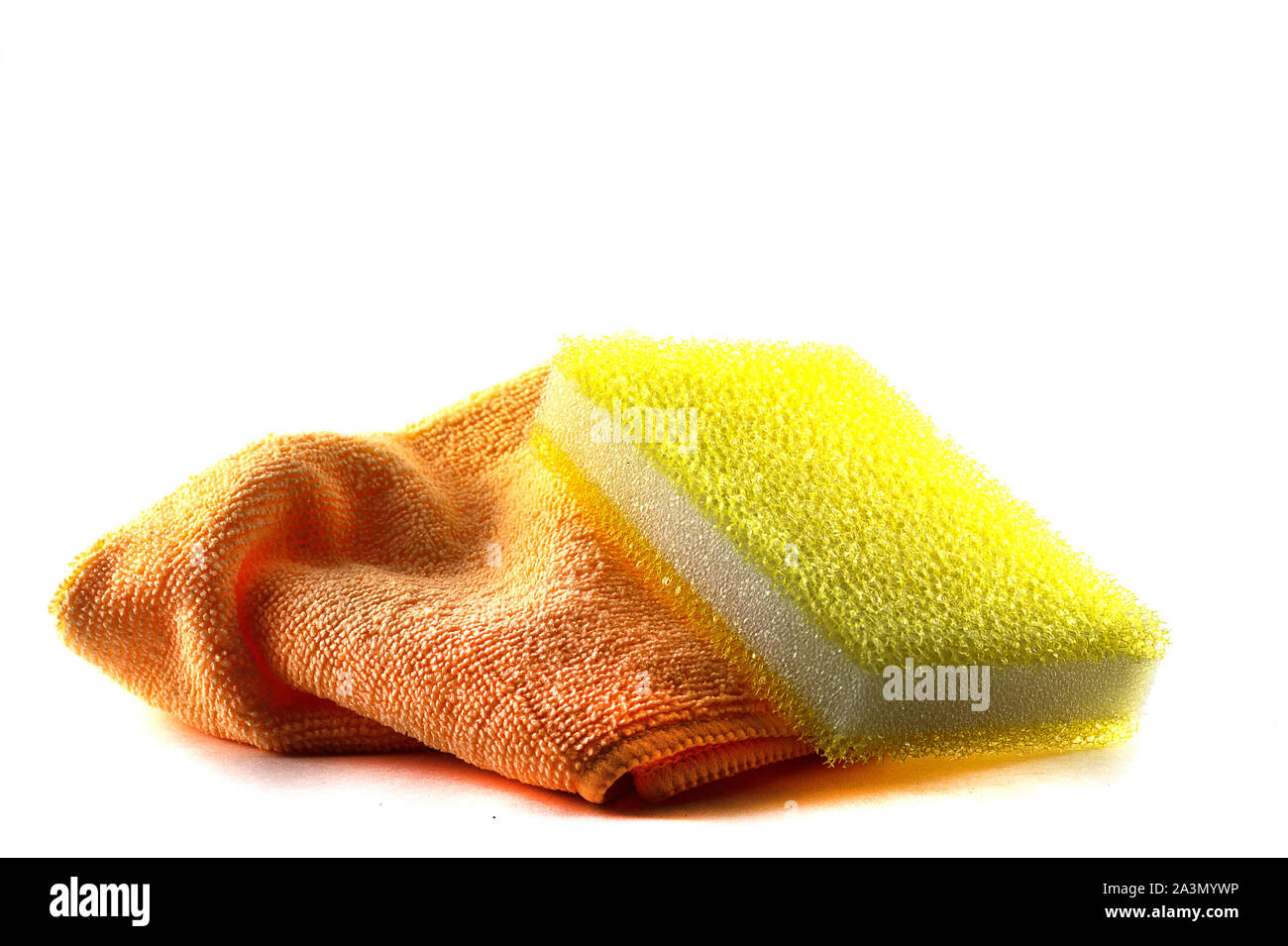 Yellow sponge and cleaning cloth isolated Stock Photo Alamy