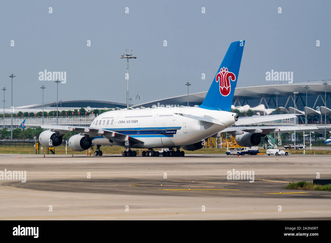 China Southern Airlines Airbus A380-800 seen in Guangzhou Baiyun International Airport. Stock Photo