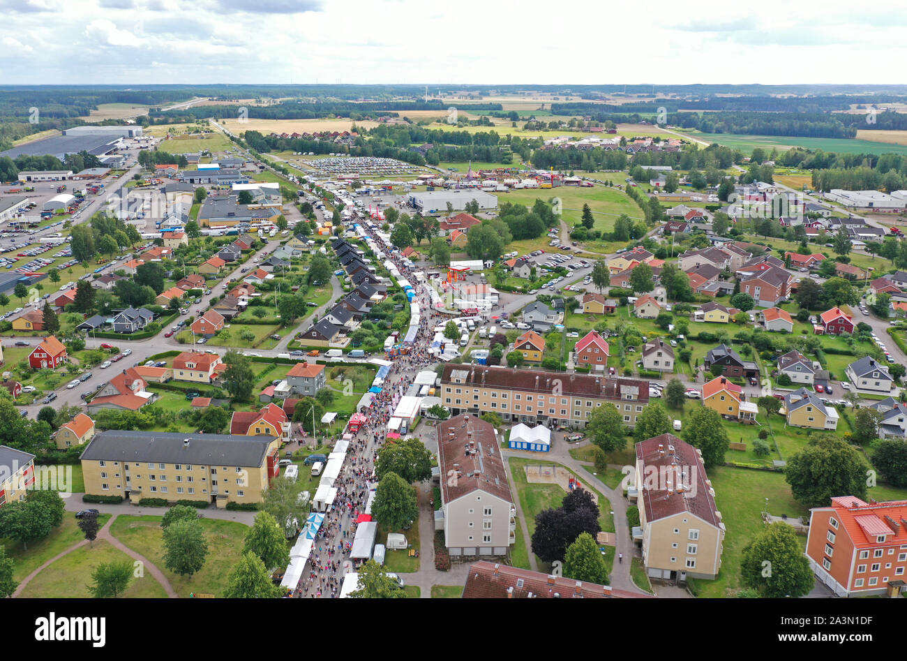 SKÄNNINGE 20190807Drone image over Skänninge marken (Skänninge market ...