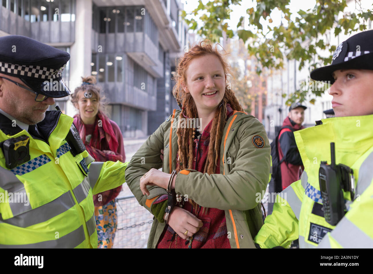 Westminster, London, UK. 9th Oct, 2019. Big police push to clear protesters from the Westminster Abbey area. Many arrests and police confiscate tents and equipment. Penelope Barritt/Alamy Live News Stock Photo
