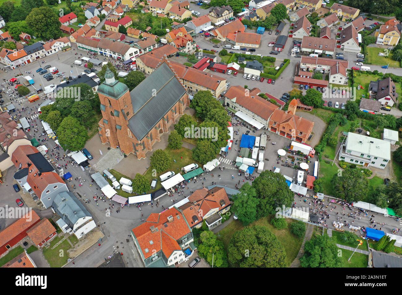 SKÄNNINGE 20190807Drone image over Skänninge marken (Skänninge market ...