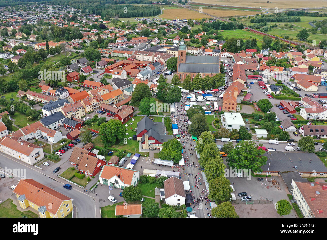 SKÄNNINGE 20190807Drone image over Skänninge marken (Skänninge market ...