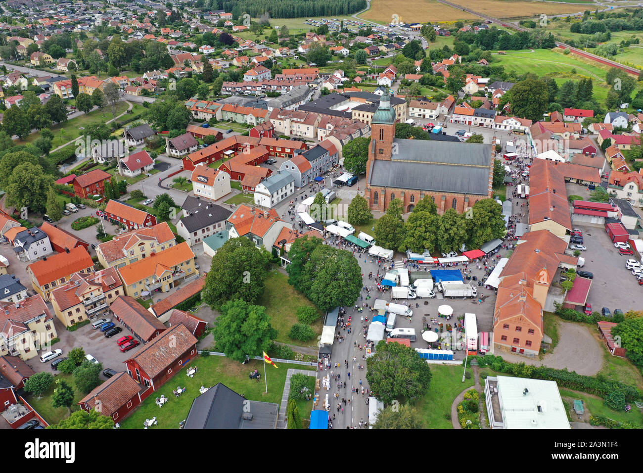 SKÄNNINGE 20190807Drone image over Skänninge marken (Skänninge market ...