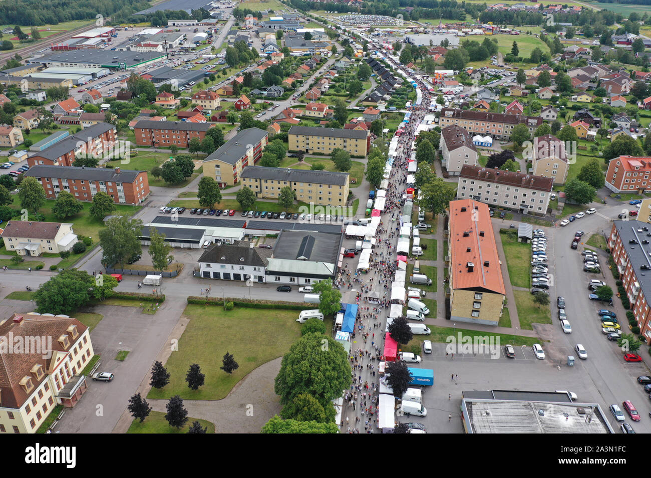 SKÄNNINGE 20190807Drone image over Skänninge marken (Skänninge market ...