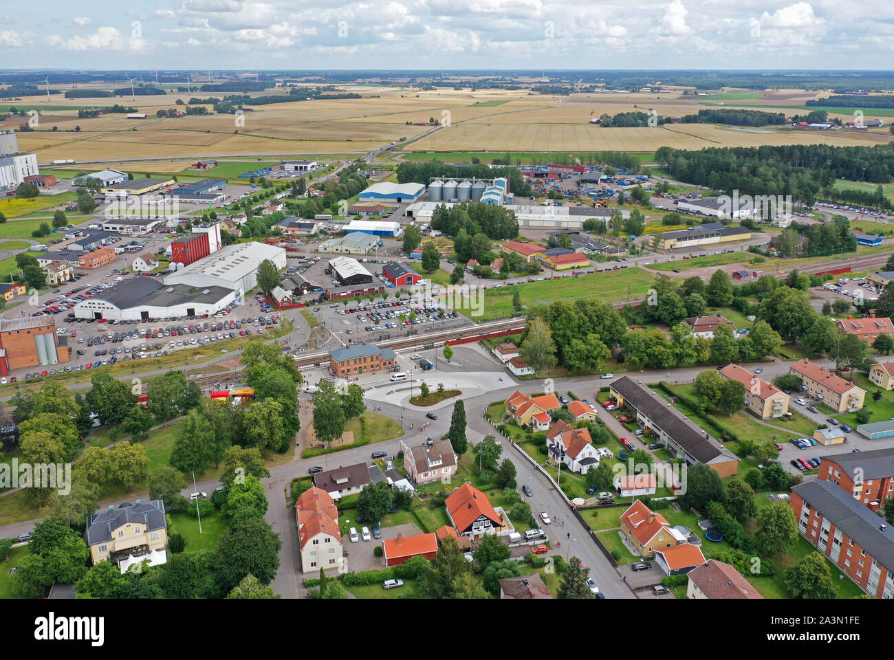 SKÄNNINGE 20190807Drone picture of Skänninge and Skänninge station ...