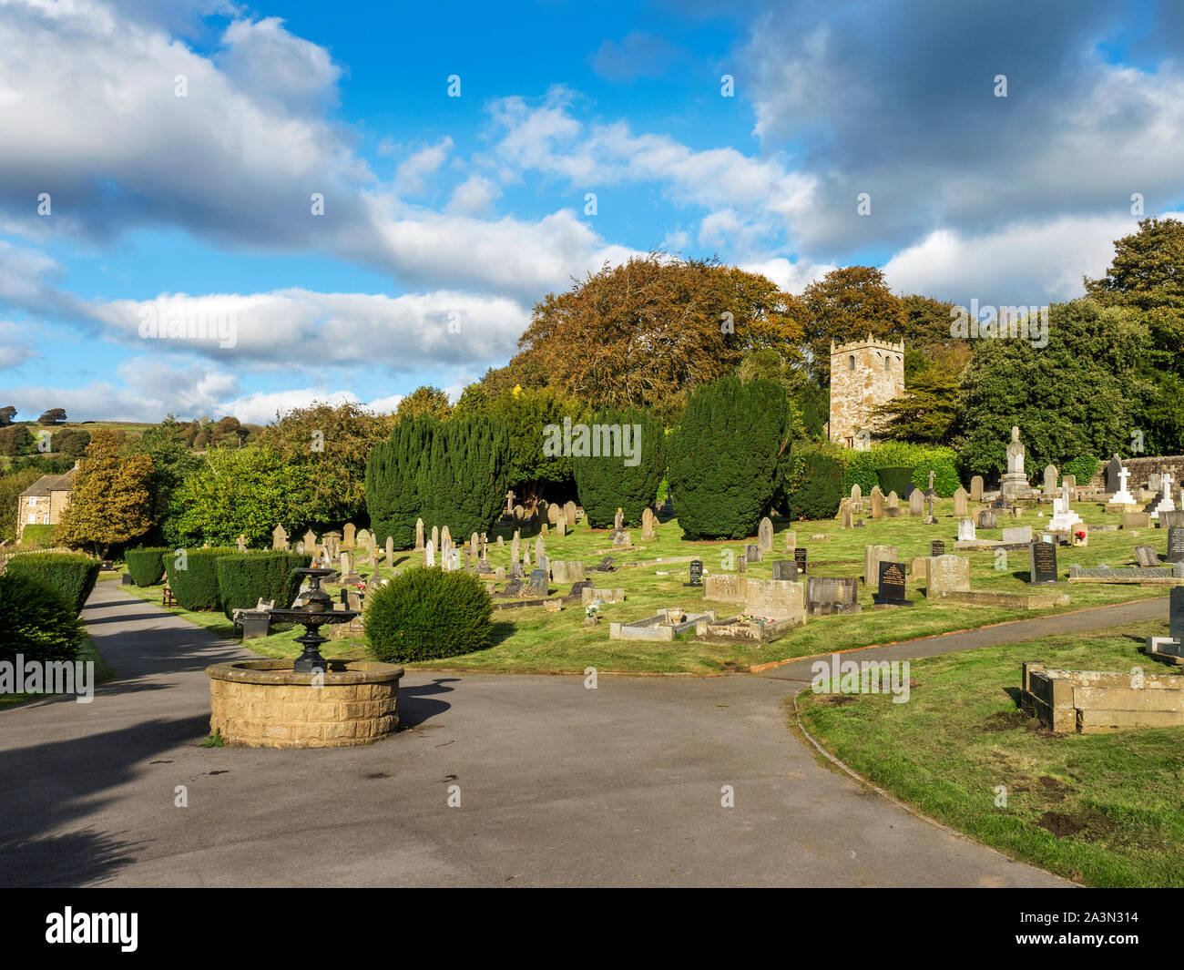 Ruin of St Marys Church from the cemetery at Pateley Bridge North Yorkshire England Stock Photo