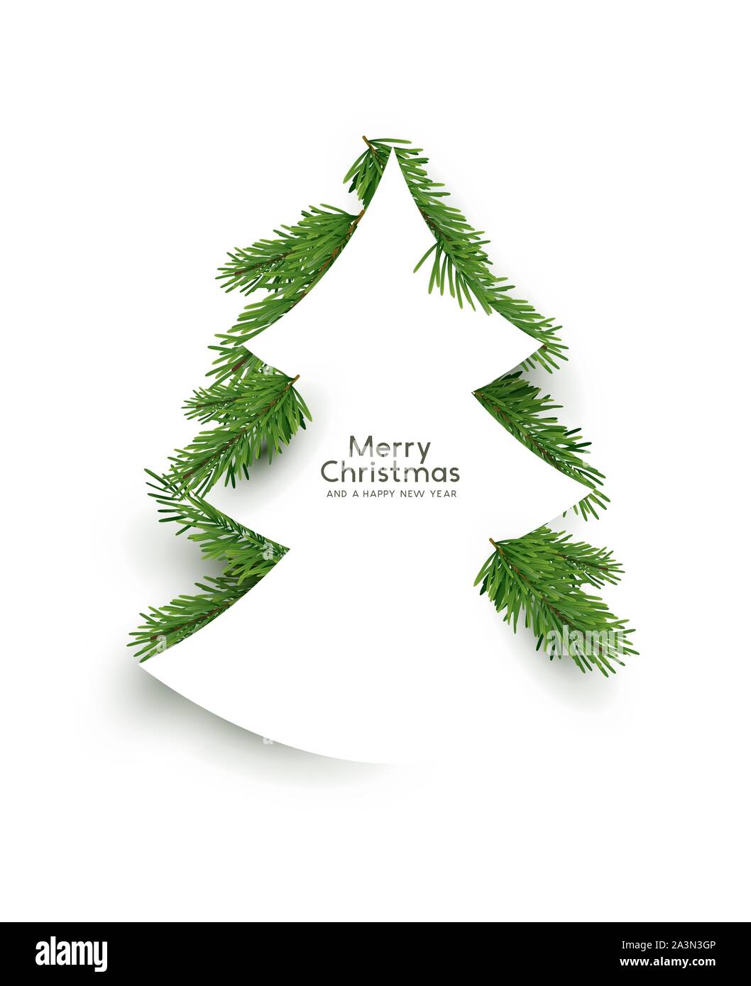 Christmas concept. Flat arrangement of fir branches in the shape of a christmas tree. Vector illustration. Stock Vector