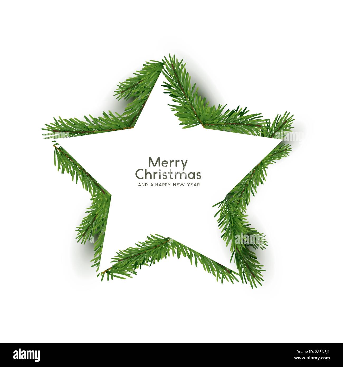 Christmas concept. Flat arrangement of fir branches in the shape of a christmas star. Vector illustration. Stock Vector