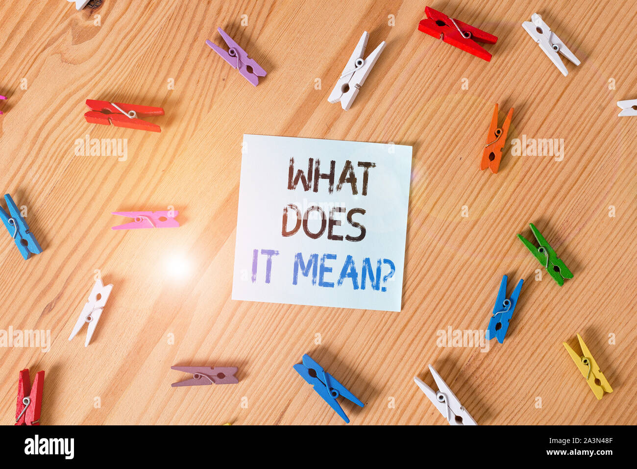 Writing note showing What Does It Mean Question. Business concept for