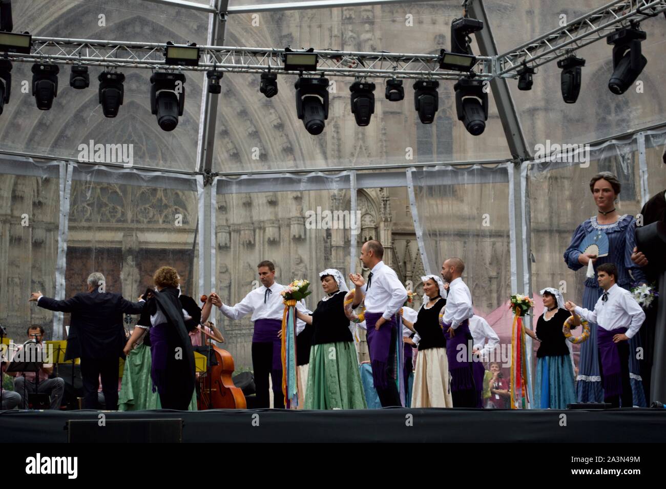 Performers at a La Merce Festival performance in Barcelona, Spain Stock Photo