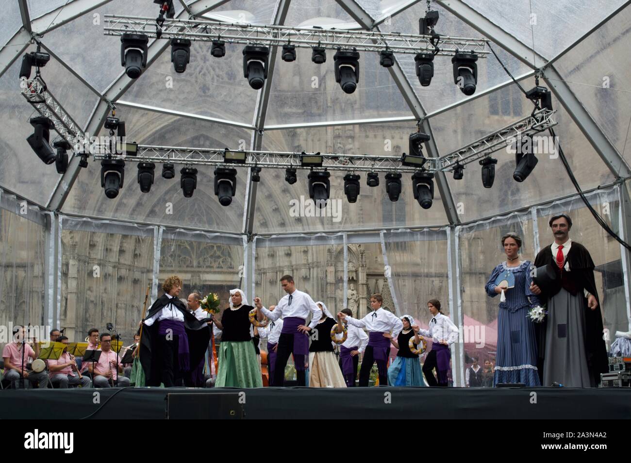Performers at a La Merce Festival performance in Barcelona, Spain Stock Photo