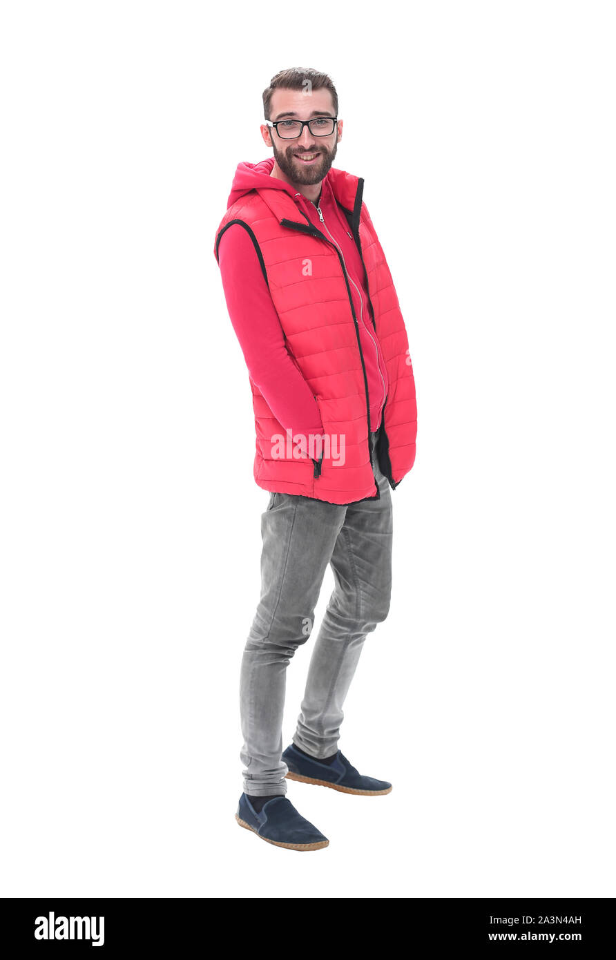 in full growth. modern fashion man in red jacket. isolated on white background Stock Photo Alamy