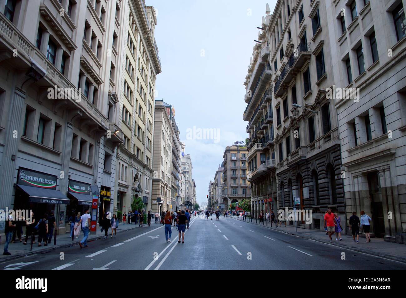 Via Laietana with no vehicles in Barcelona, Spain Stock Photo