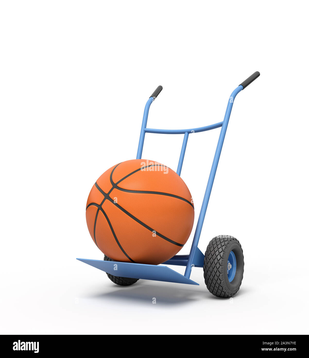 3d rendering of orange basketball ball on a hand truck Stock Photo