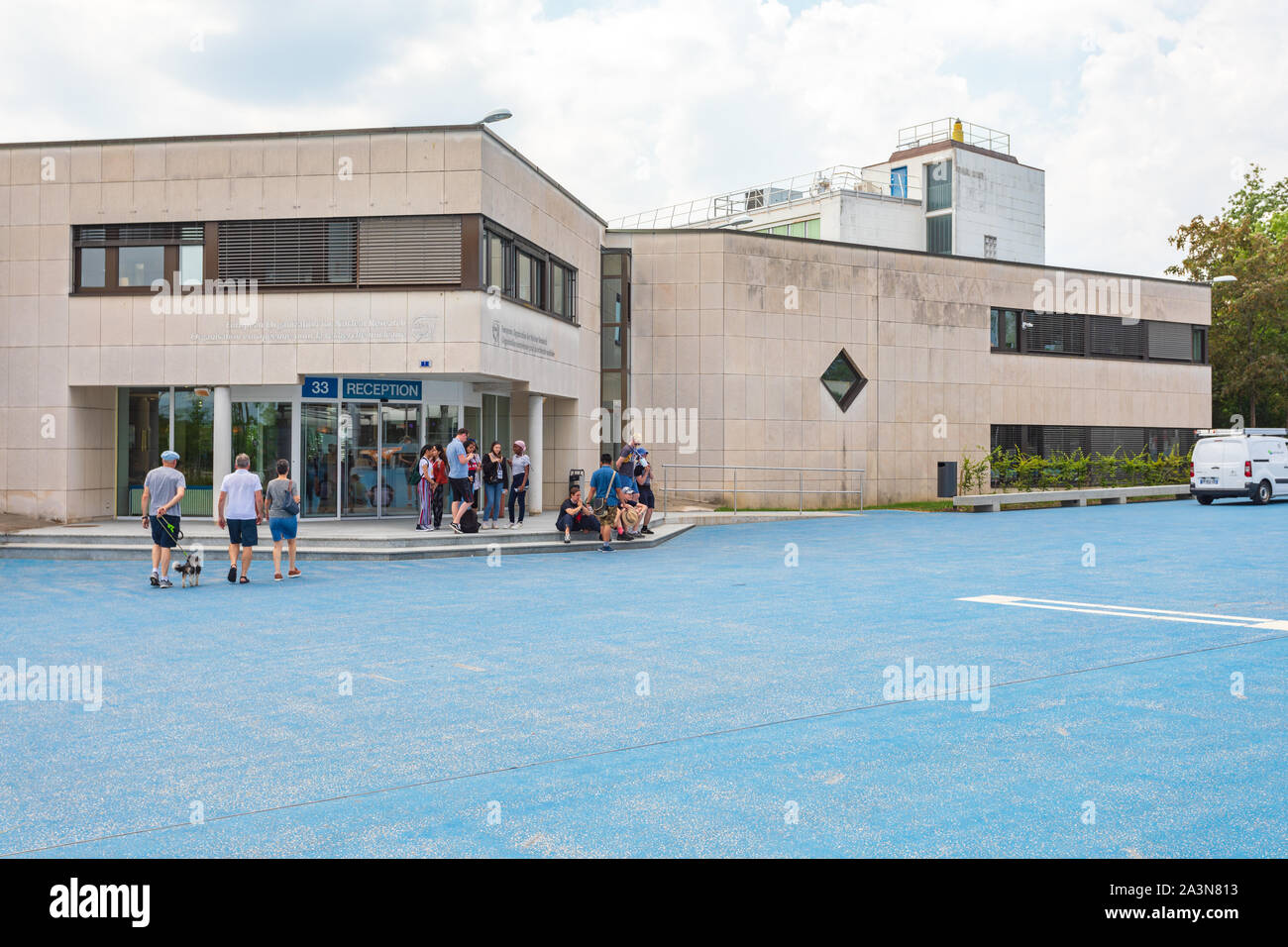 CERN entrance, Geneva, Switzerland. The European Organization for Nuclear Research, one of the world's largest centers for scientific research. Stock Photo