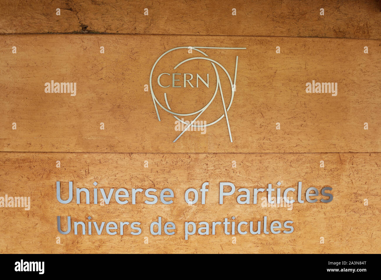 CERN logo Universe of Particles, Geneva, Switzerland. Stock Photo