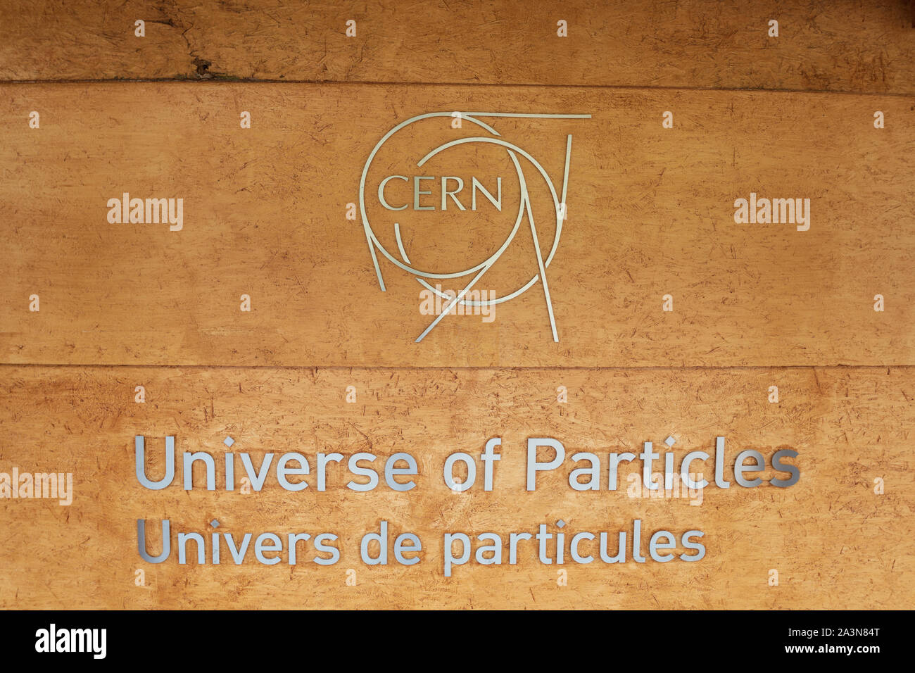 CERN logo Universe of Particles, Geneva, Switzerland Stock Photo Alamy