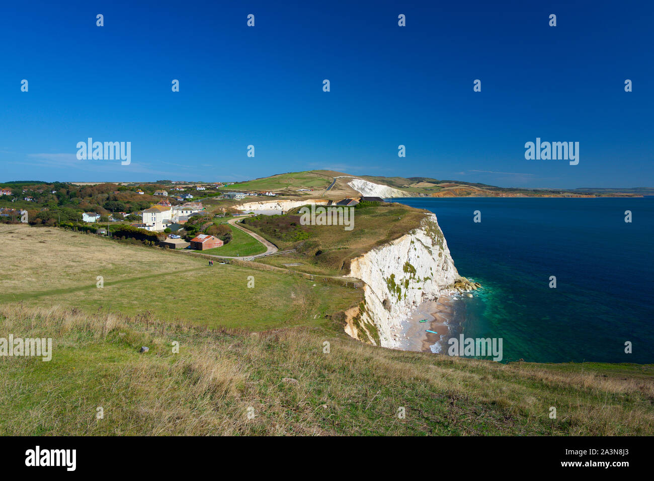 Freshwater Bay from Tennyson Down, Isle of Wight, UK Stock Photo