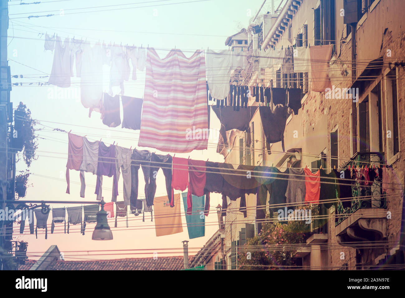traditional italian clothesline, beautiful vintage urban scene in