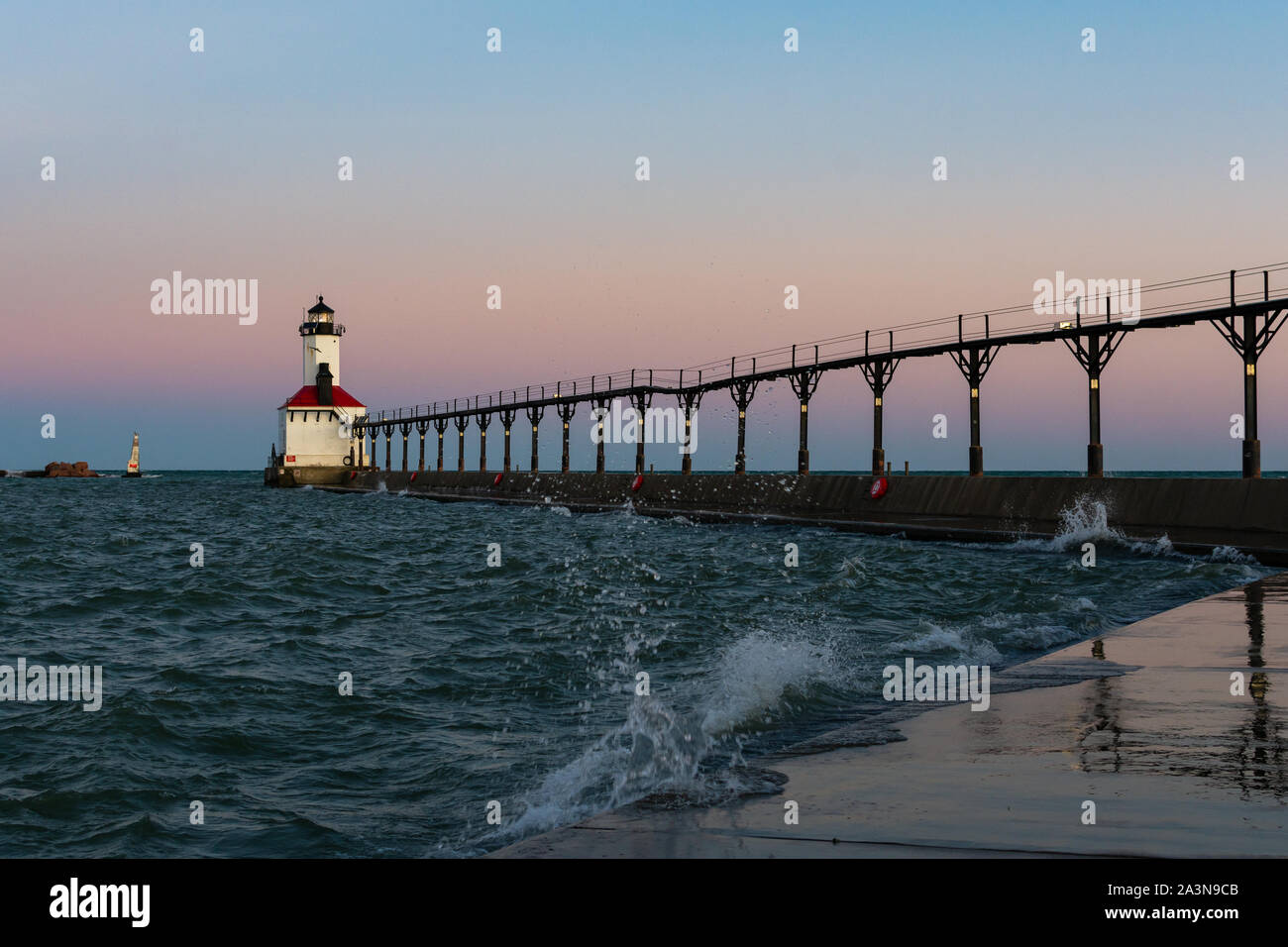 Fall sunrise at the Michigan city lighthouse, Indiana Stock Photo - Alamy