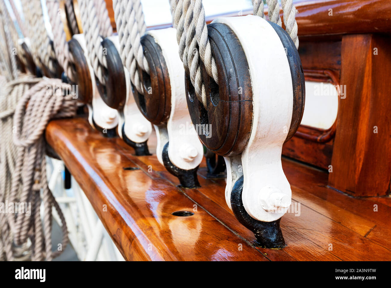 Rigging on old sailing ship Stock Photo