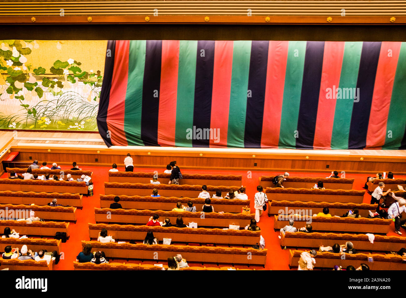Spectators eat in the auditorium during the break of the Tokyo Kabuki Theater Stock Photo
