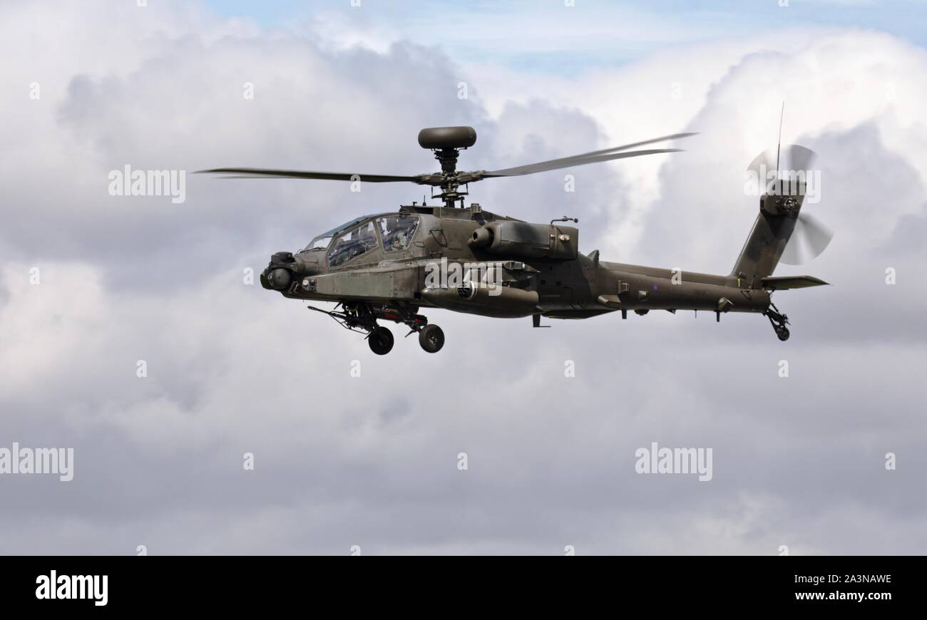 Army Air Corps WAH-64D Apache Attack Helicopter airborne at the 2019 Royal International Air Tattoo Stock Photo