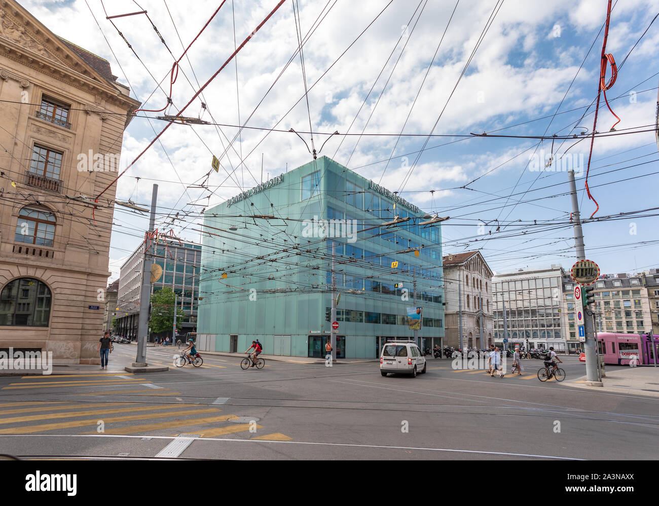 wires everywhere in Geneva Switzerland Stock Photo
