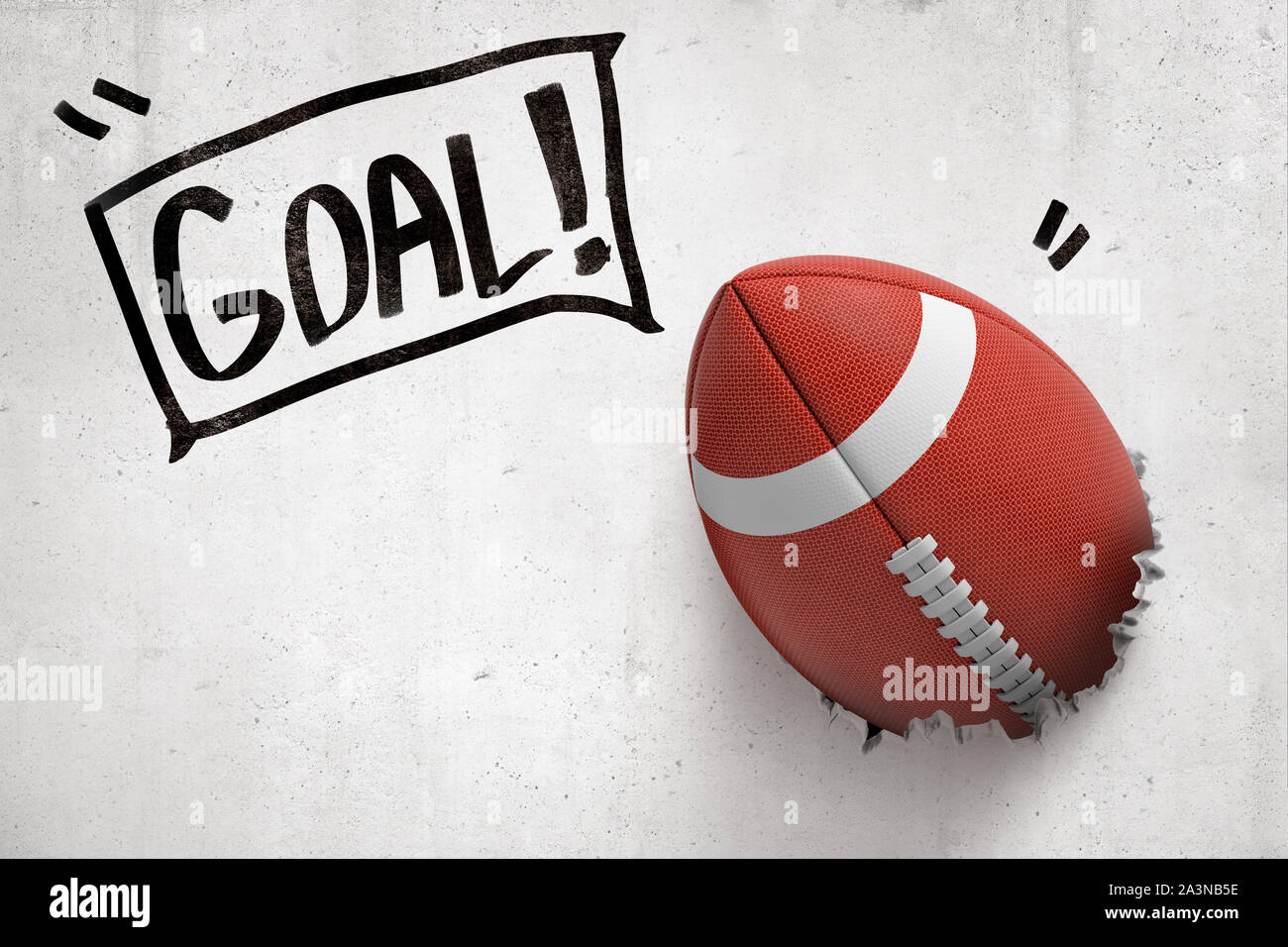 Download 3d Rendering Of American Football Ball Breaking White Wall With Goal Sign Stock Photo Alamy
