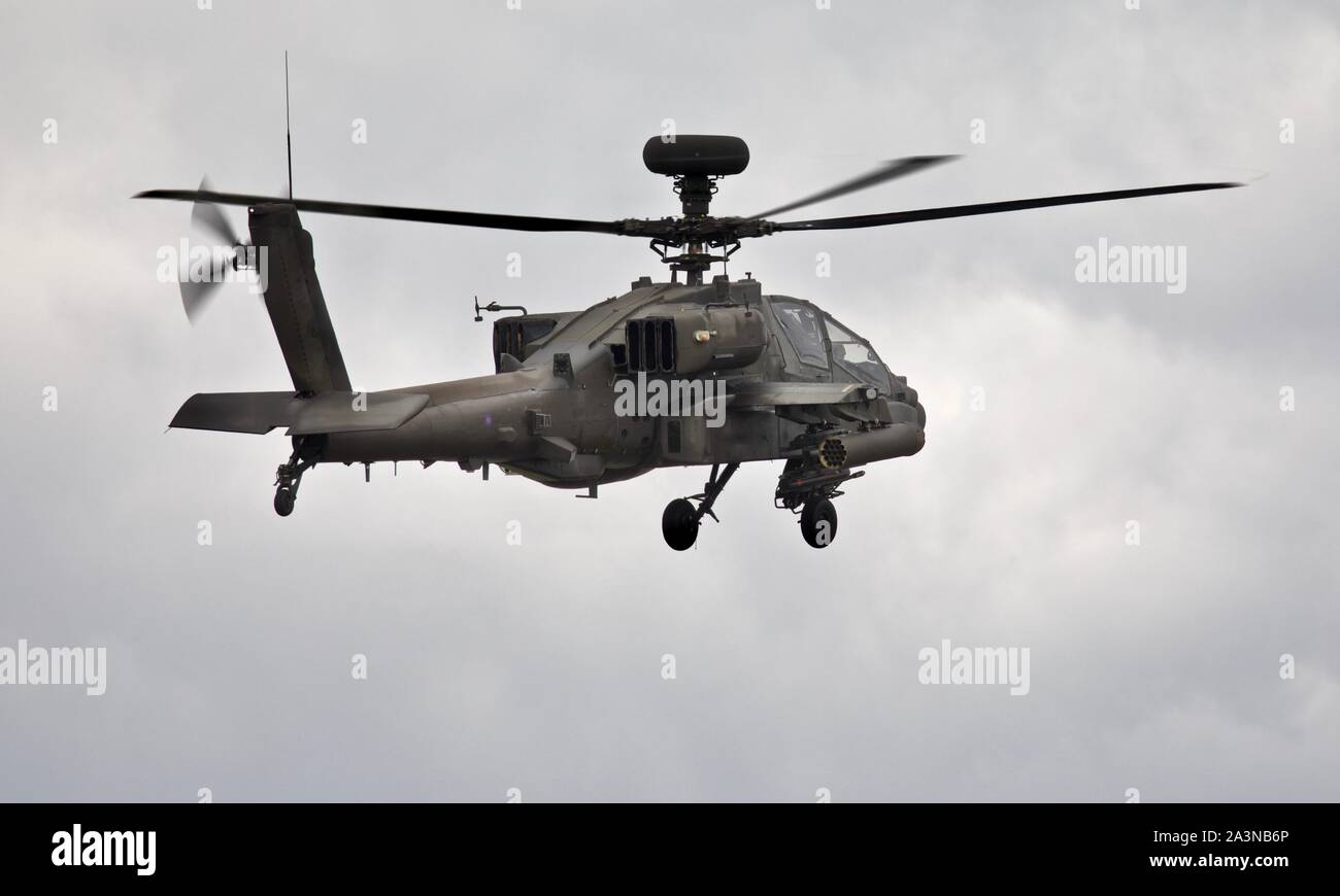 Army Air Corps WAH-64D Apache Attack Helicopter airborne at the 2019 Royal International Air Tattoo Stock Photo